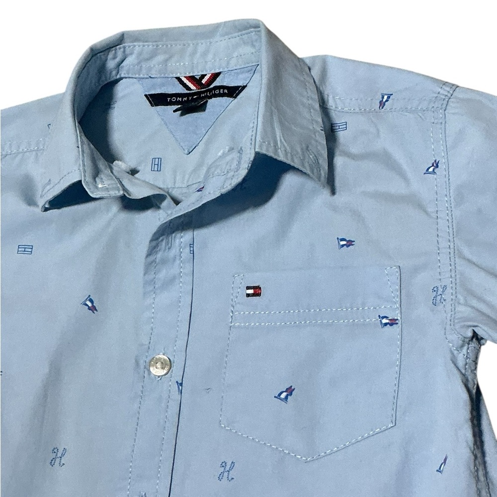 Tommy Hilfiger Kids Light Blue Patterned Button-Down Shirt - Picture 5 of 7